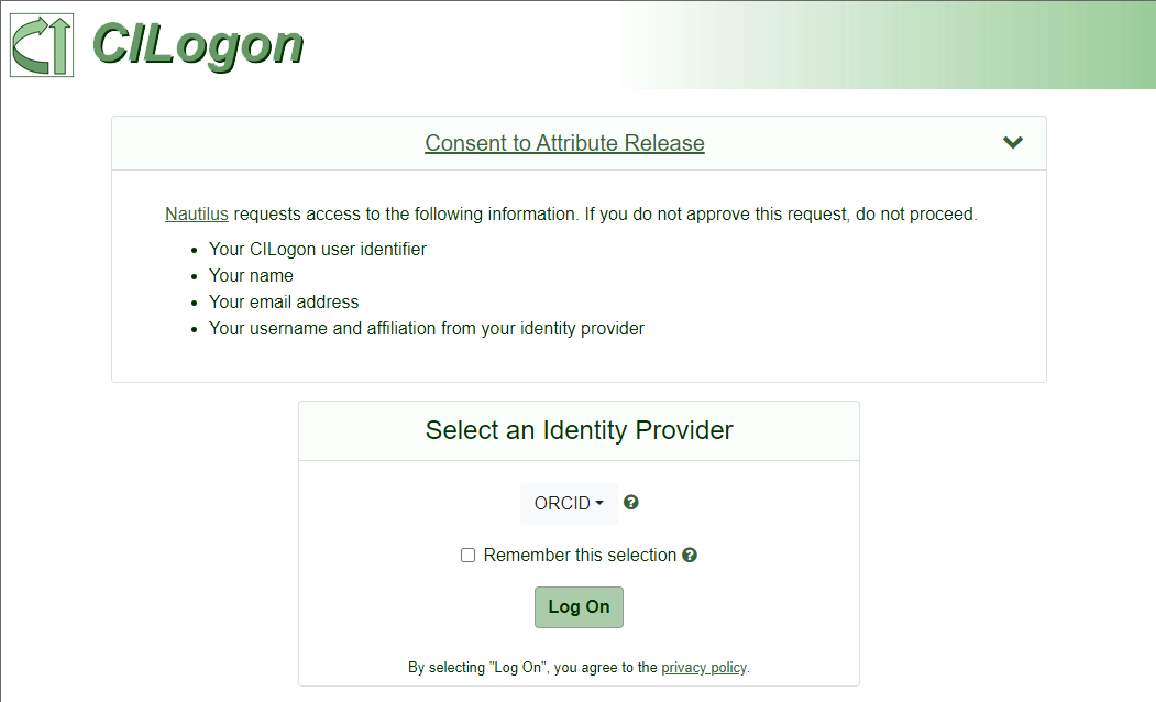 CILogon webpage