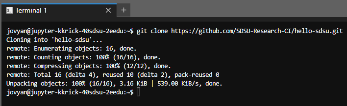 output from git clone hello-sdsu repo